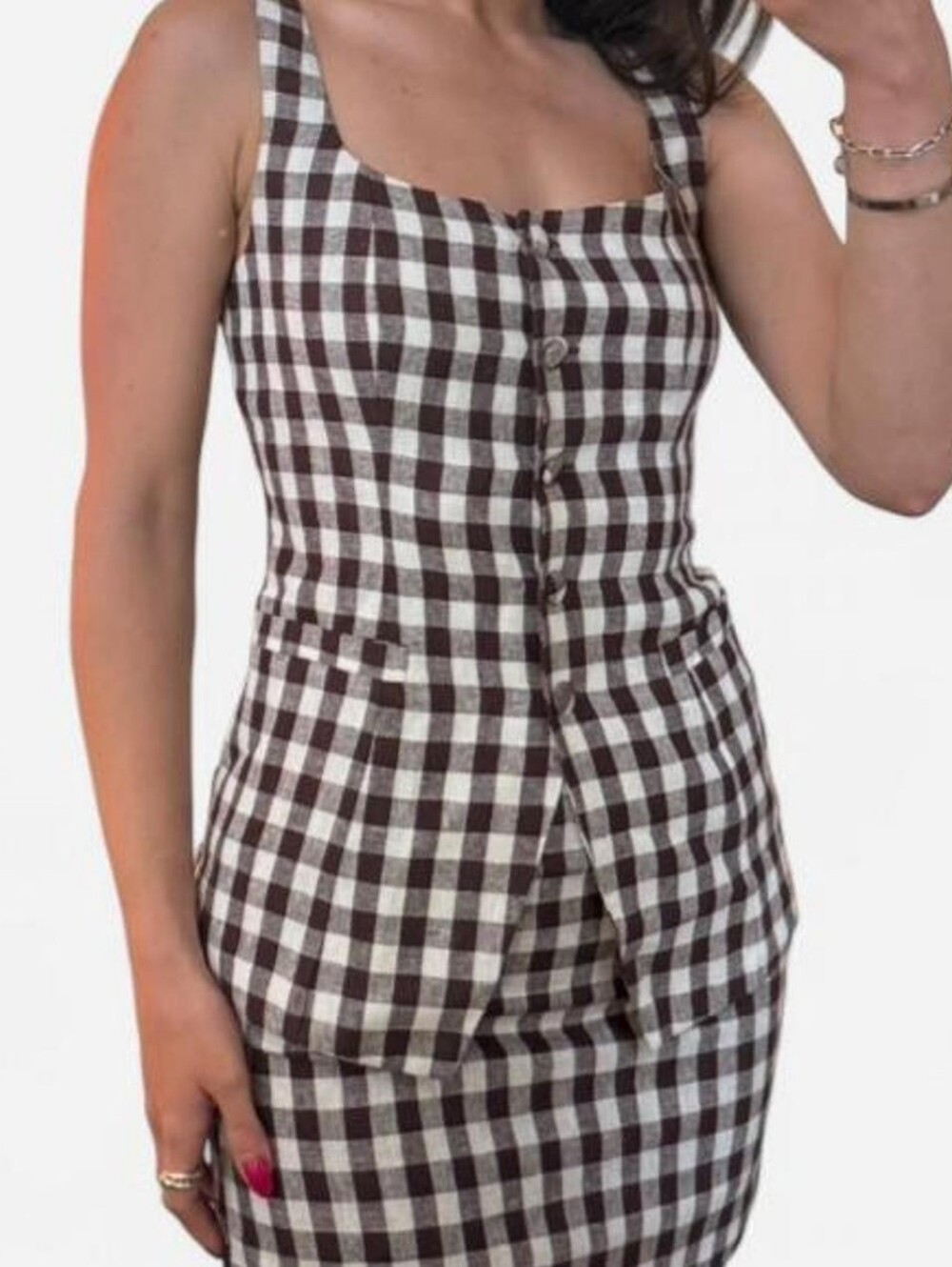 Wayf Brown & White Gingham Skirt And Vest Set